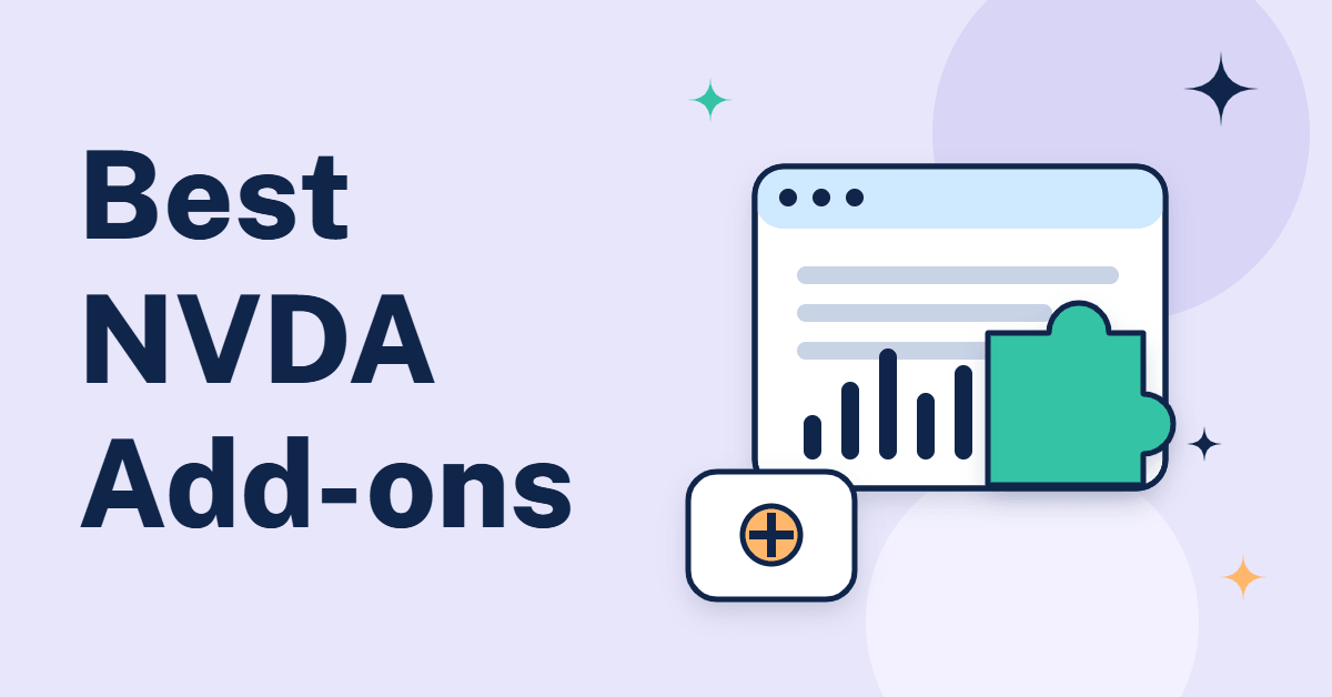 Best NVDA add-ons: a puzzle piece add-on plugging into a screen reader window with sound bars